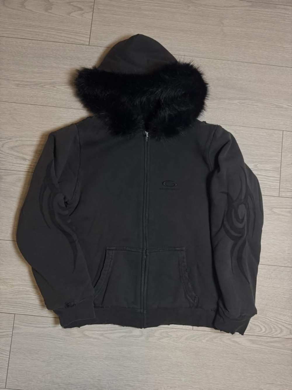 Balenciaga Fleece-Lined Hooded Jacket with Faux Fur Trim